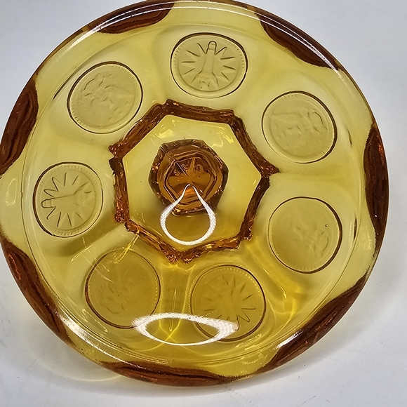 FOSTORIA Coin Amber Glass Candy Jar with Lid - Picture 7 of 8